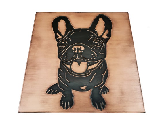 Cute French Bulldog - Handmade Tile. 100% Stainless Steel, Copper or Brass