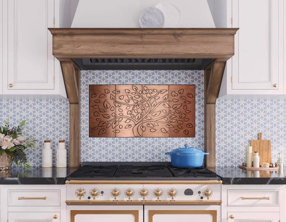 Tree of life - Set of 4 Handmade tiles - 100% Copper, Stainless Steel or Brass.