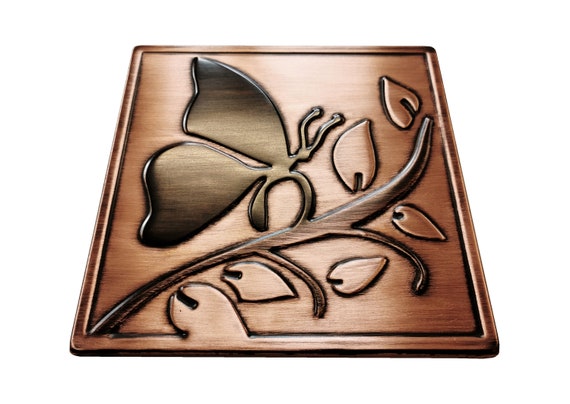 Butterfly - Handmade 100% Copper, Brass or Stainless Steel Tile, Handmade metal wall art, wall tile, kitchen tile, rustic,