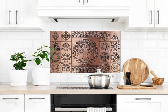 Beautiful, unique celtic backsplash. Set of 21 Handmade tiles - Copper, Brass or Stainless steel