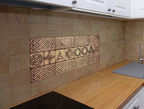 Set of 16 Handmade celtic tiles - 100% Copper, Stainless Steel or Brass.