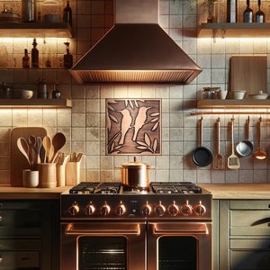 Birds, 100% Copper Tile, metal wall art, wall tile, kitchen tile, rustic, art deco, accent kitchen tile, backsplash image 2