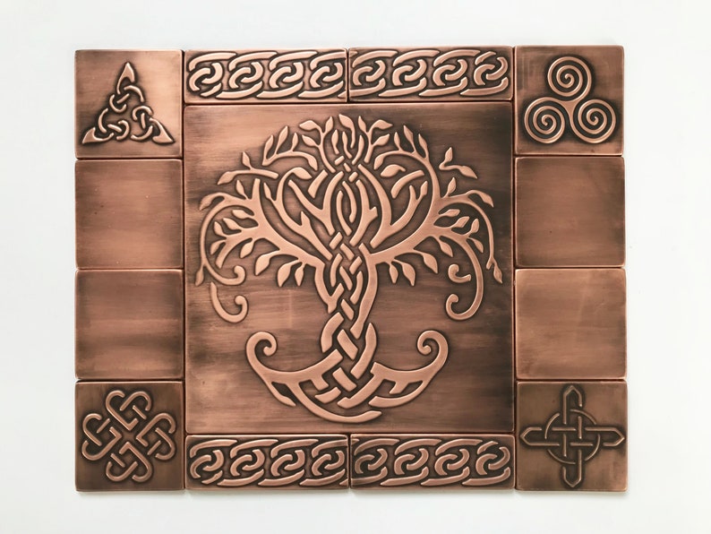 Beautiful Celtic Tree of Life, Set of 13 Handmade Copper Tiles, Kitchen ...