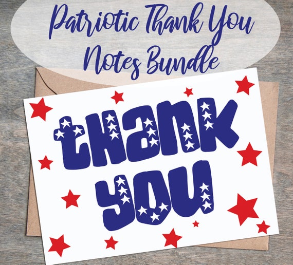 Patriotic Thank You Cards Notes Printable Bundle Instant | Etsy