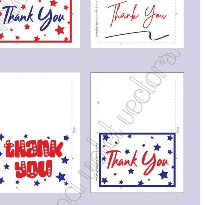 Patriotic Thank You Cards Notes Printable Bundle Instant - Etsy