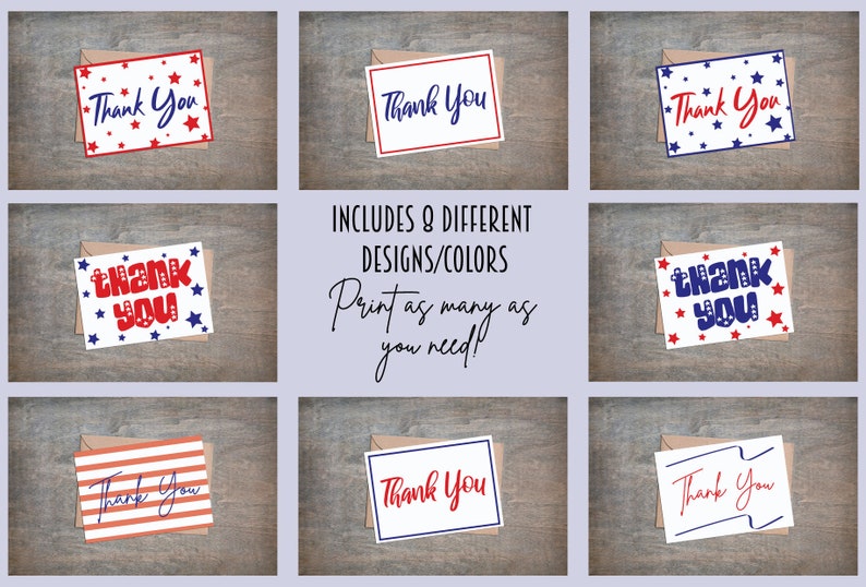 Patriotic Thank You Cards Notes Printable Bundle Instant | Etsy