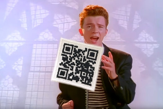QR Rick Roll Patch Fully Embroidered, Never Gonna Give You Up Video Link,  Dank Meme Patch, Rick Astley Prank Badge
