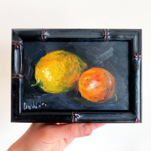 Vintage Framed Lemon Still Life: Handmade Oil Painting