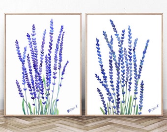 Set of 2 Lavander Plant, Modern Floral Wall art, Botaical art for kitchen, Farmhouse Decor Botanical Art Modern Minimalist Herbal print