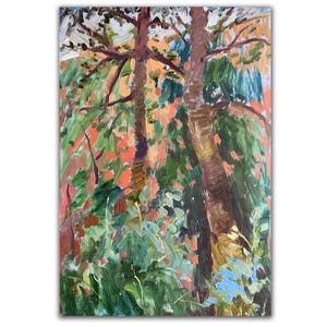 Impressionist Forest Oil Painting: Original Nature Landscape Art (51x35 cm)