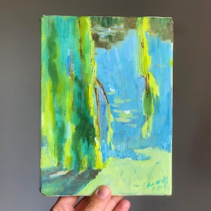 Original lake painting, Oil painting Swamp, Water oil painting, Village oil landscape, Ukrainian artist, Impressionist art, Tiny painting