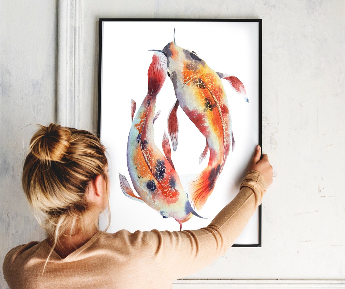 Koi Carps Printable Wall Art Japanese Fish Poster Koi Etsy