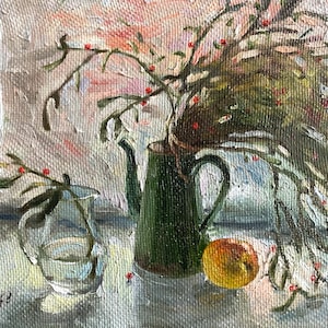 Still life with apple original, Apple oil painting original, Kitchen Still Life oil Painting Original Oil Painting Still life on Canvas