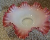 Fenton Pink Trimmed Bride 39 s Bowl 10 quot Diameter, Pink With Silver Crest Ruffles.