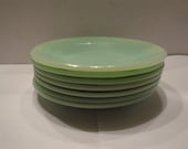 7 Vintage Fire King Jadeite Jadite Glass Green Saucers, Jane Ray Pattern Excellent 6 quot
