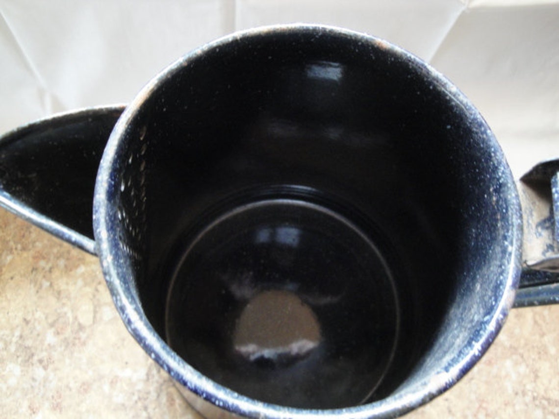 Dark Blue With White Specks Enamelware Coffee Pot With Hinged Etsy