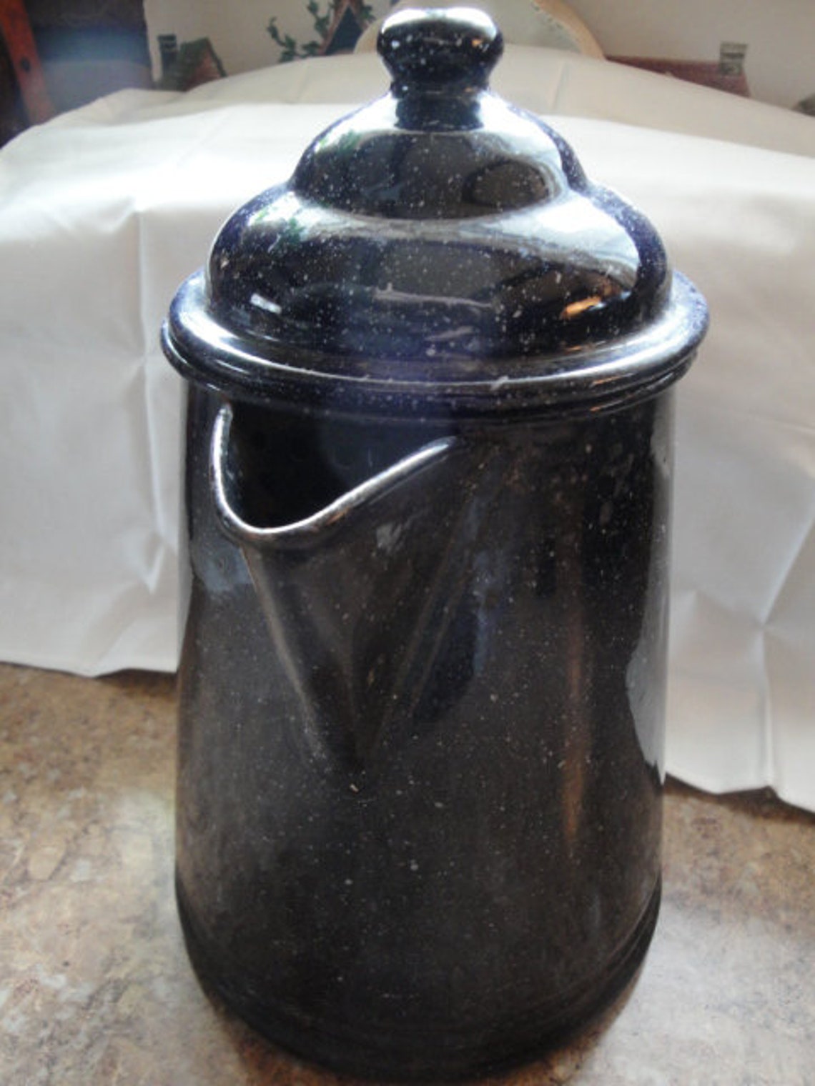 Dark Blue With White Specks Enamelware Coffee Pot With Hinged Etsy