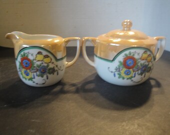 Noritake Morimura Lusterware Creamer And Sugar Set, Handpainted, Vintage