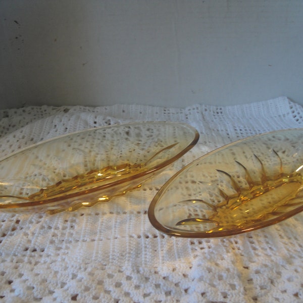 2 Vintage Yellow Citrine Oblong Depression Glass, Banana Dishes, Dish, Candy, Celery, Trinket Dishes
