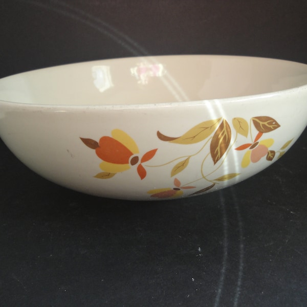 Vintage Hall China Autumn Leaf Round Serving Bowl, Jewel T. Tea Pattern, 9"