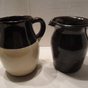 Set Of 2 Stoneware Milk Pitchers, Vintage Pottery Unmarked