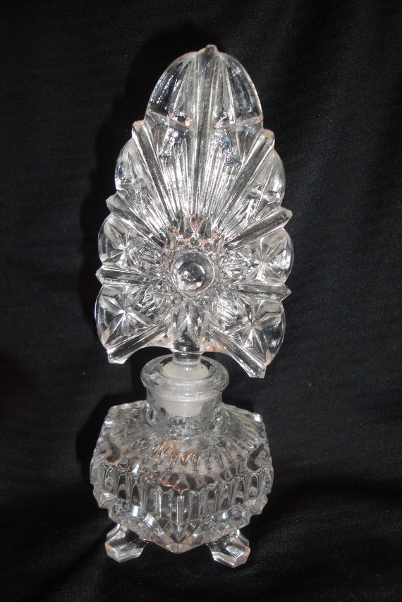 Vintage Floral Cut Glass Footed Perfume/Scent Bott