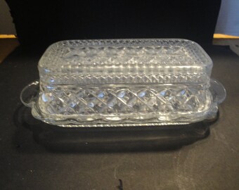 Vintage Anchor Hocking Wexford Covered Butter Dish, Glass Plate With Cover
