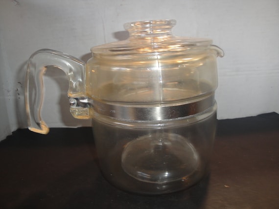 vintage Pyrex flameware 7756-B stovetop percolator, clear glass coffee pot