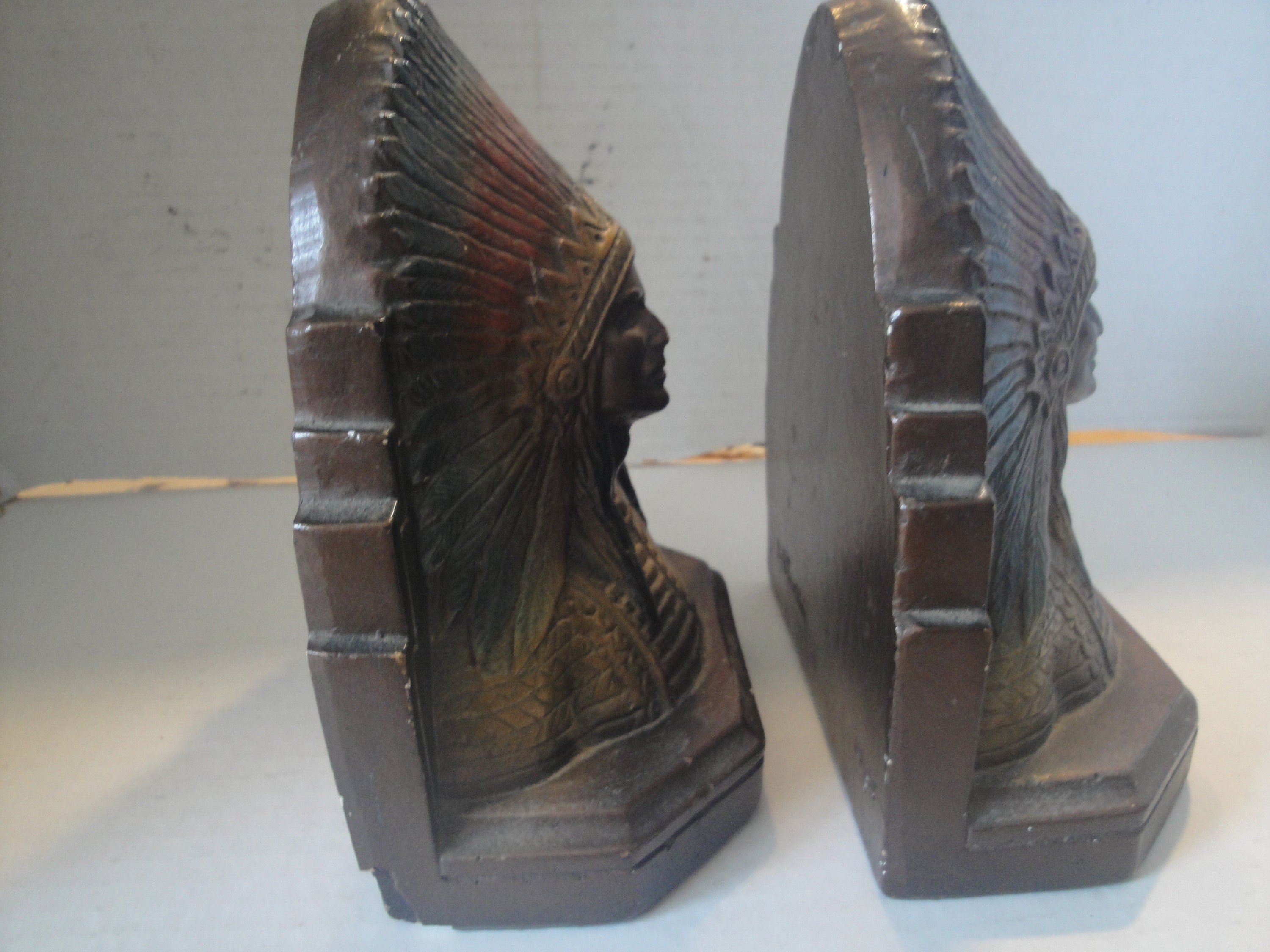 Vintage Chalkware Bookends Native American Indian Chiefs Etsy