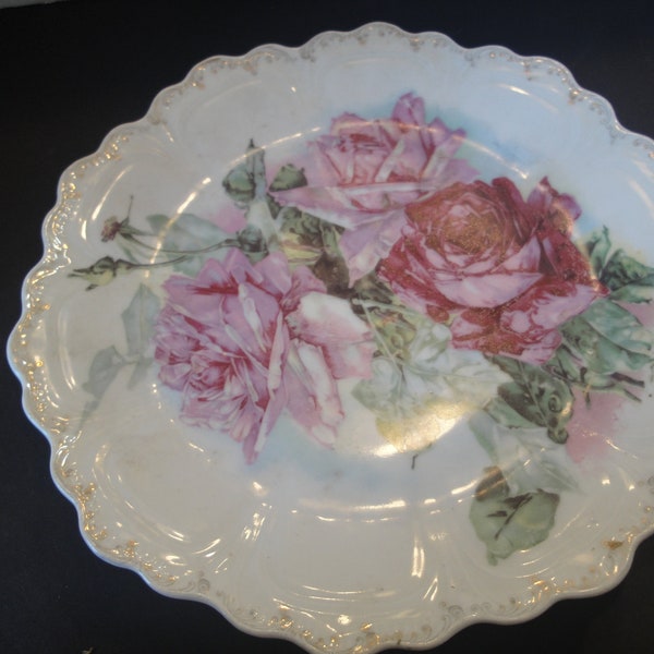 Z.S. & Co. Bavaria Punch Cabinet Plate With Floral Roses Transfer Motif 9 1/2" Across