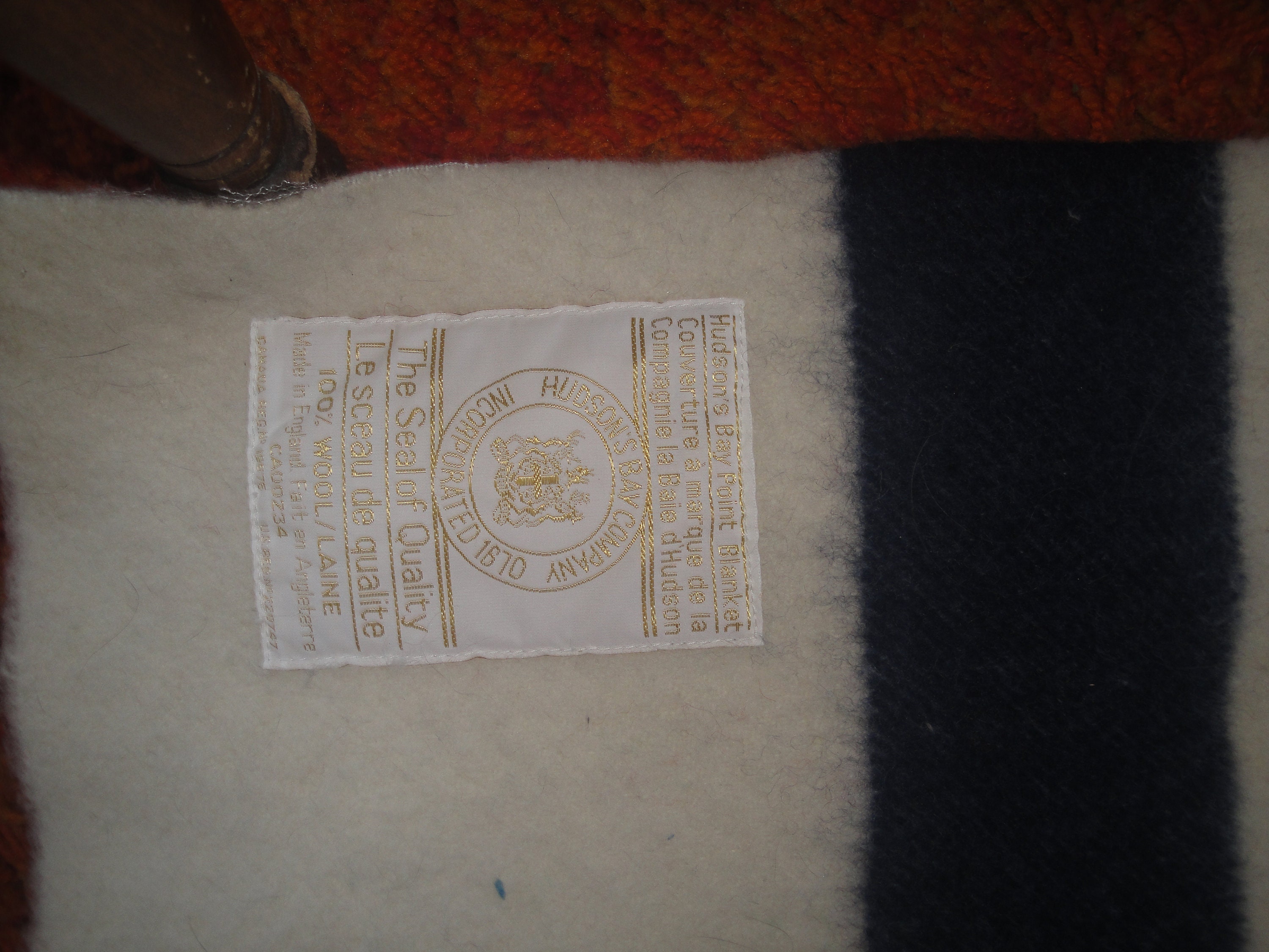 Large Vintage Four Point 100% Wool Hudson Bay Blanket, Red