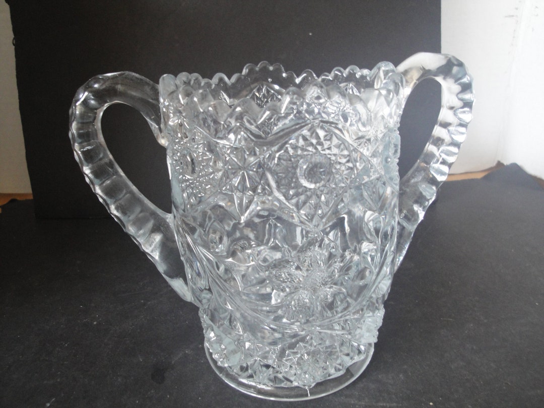 Vintage Antique Cut Glass Spooner or Celery Vase, 5 Tall, Center Floral