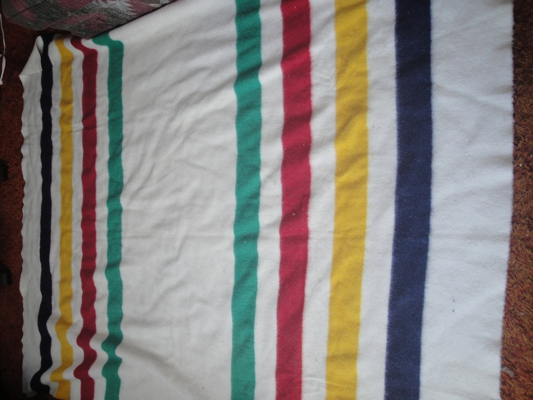 Large Vintage Four Point 100 Wool Hudson Bay Blanket, Red, Green