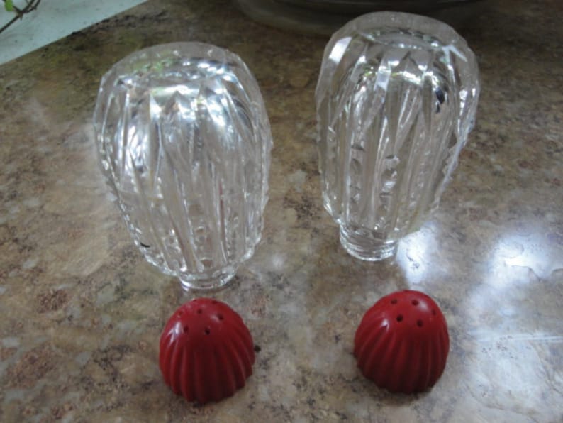 Red Celluloid Top Zipper Pattern Salt And Pepper Shaker Set