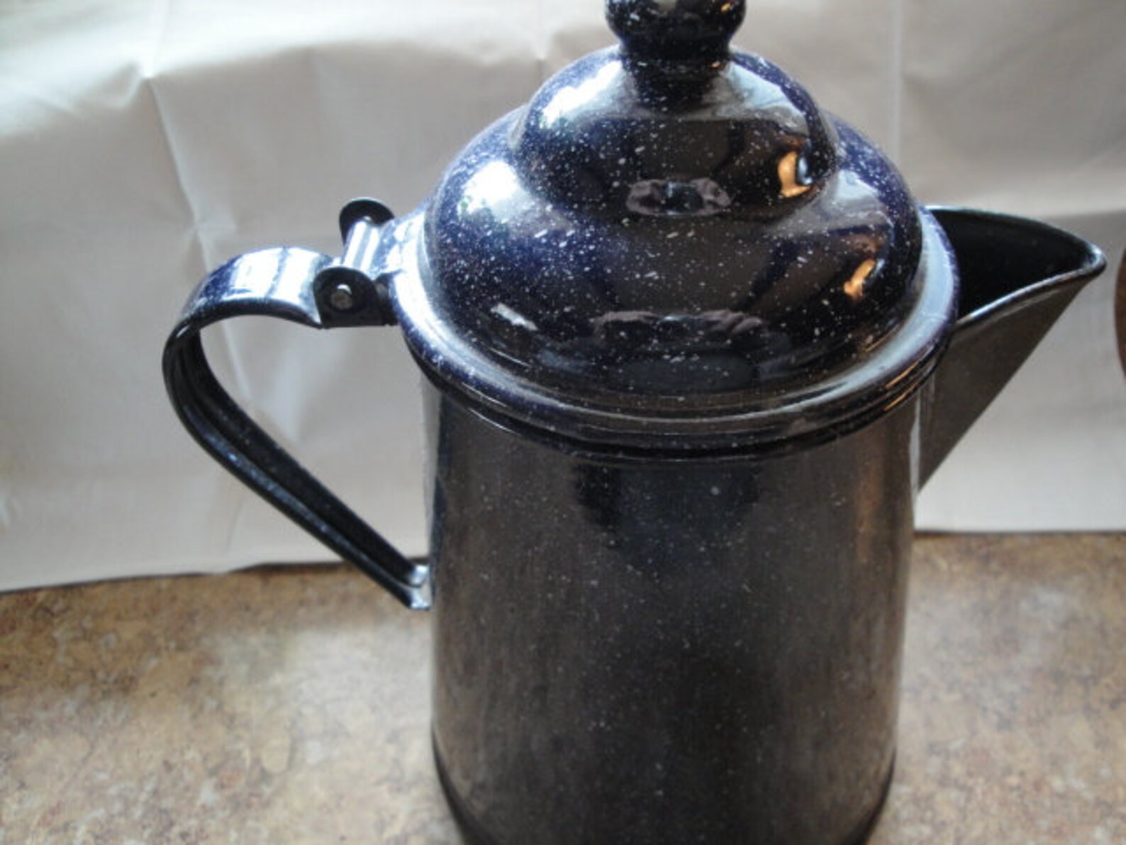 Dark Blue With White Specks Enamelware Coffee Pot With Hinged Lid Etsy
