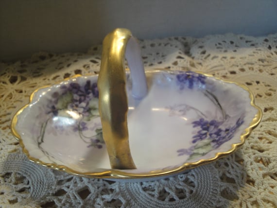 Antique Limoges France Porcelain Beautiful Floral Basket Candy Dish, Trinket/Dish