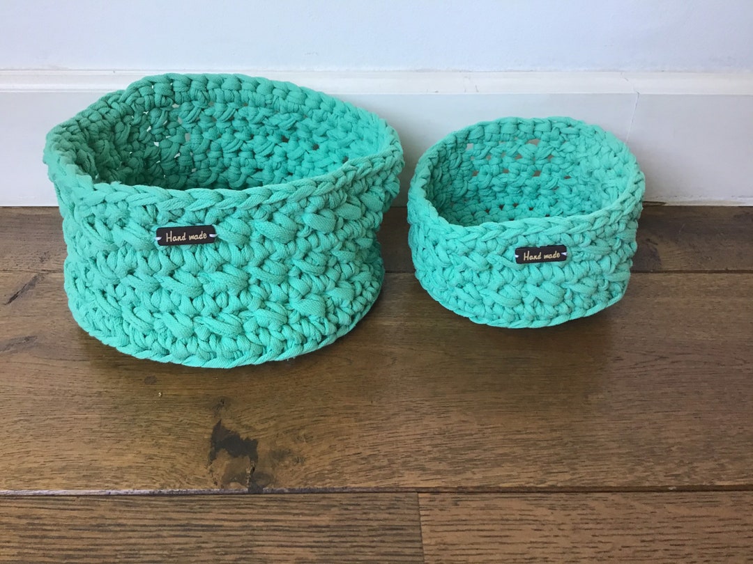 Handmade Set of Mint Green Baskets, Basket for Baby Room or Kids Room, or Bathroom Storage