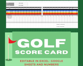 Golf SCORE CARD , Instant download, Printable, EDITABLE file ,Excel , numbers , google sheets, fully editable, includes a go go format, golf