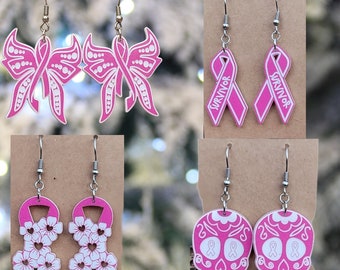 Cancer Earrings, Go Pink, Cancer Survivor, Pink Earrings