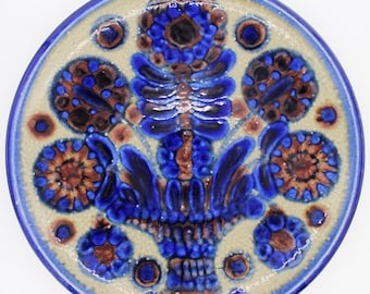 Original XL wall plate by Elfriede Balzar-Kopp, Westerwald stoneware, studio ceramics, 1960s, signed