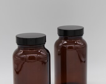 Elegant glass bottle/screw jar set in apothecary style, vintage