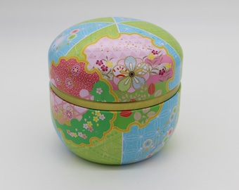 Ornately decorated metal tea caddy from Japan, vintage