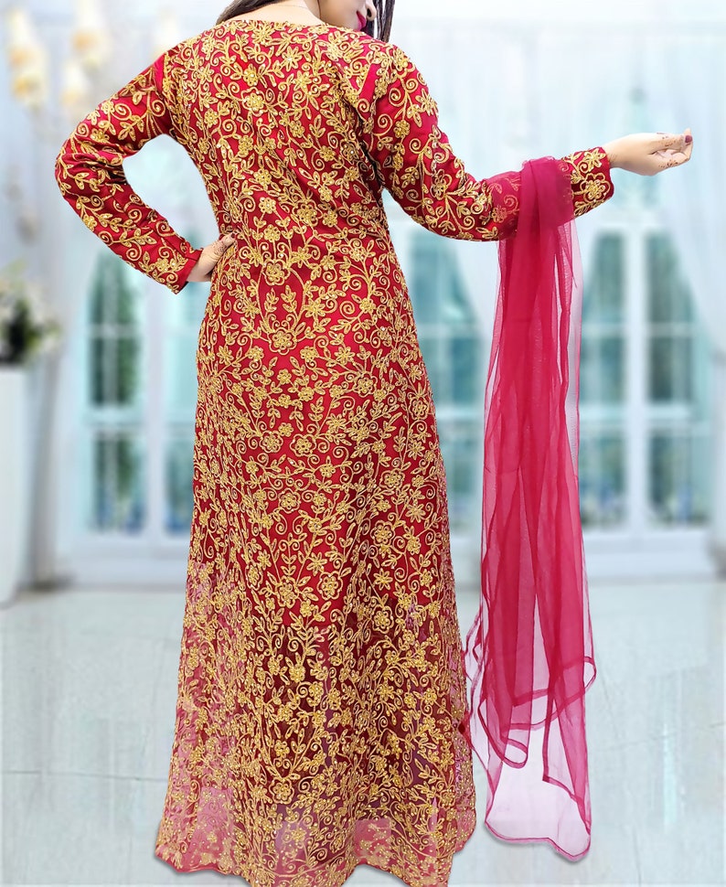 Golden Tulle Embraided with Inner Dress Dubai Kaftan Muslim Party Dress For Women