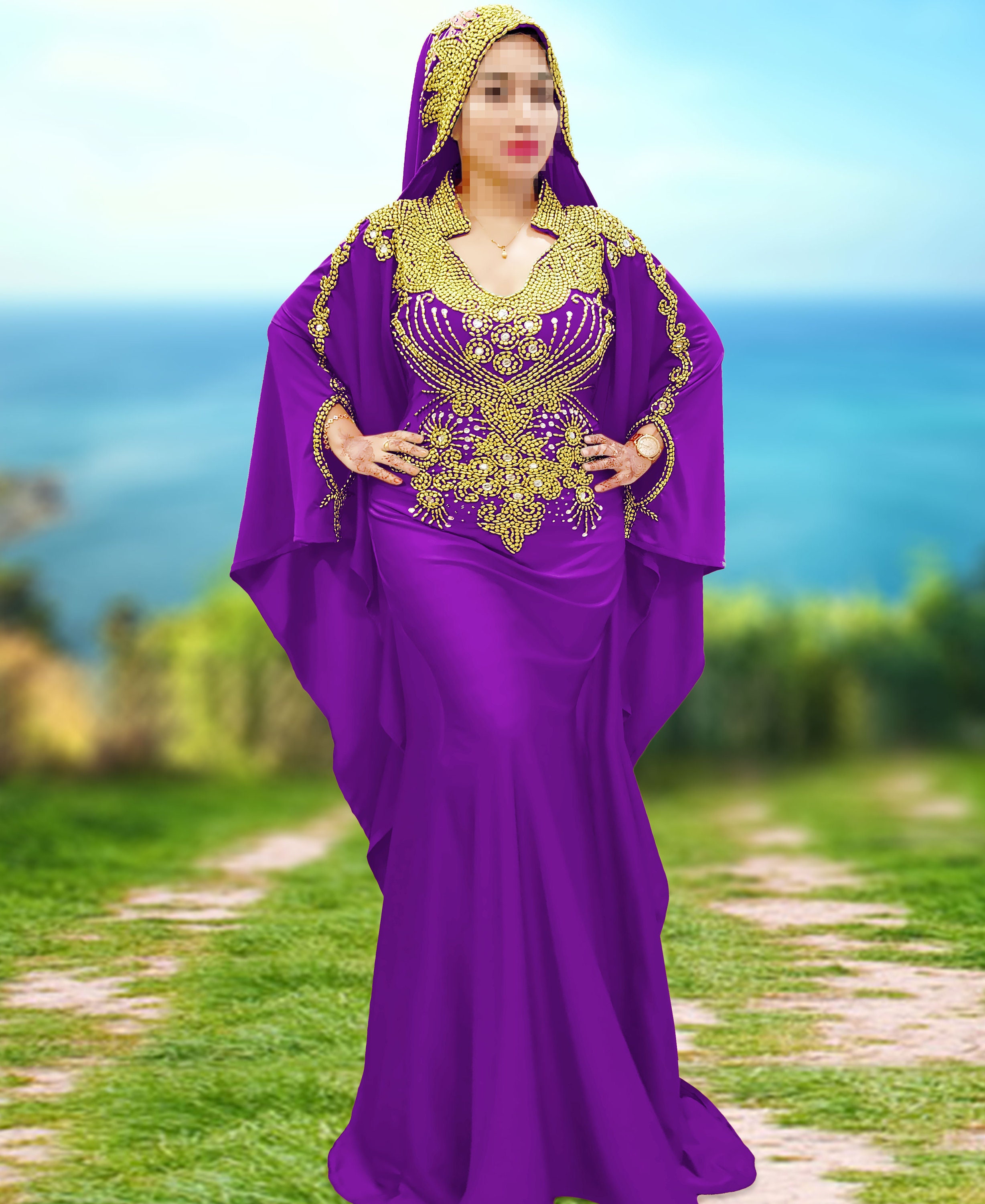 Gold Beaded Moroccan Dresses Abaya Gown Long Formal Kaftan | Etsy