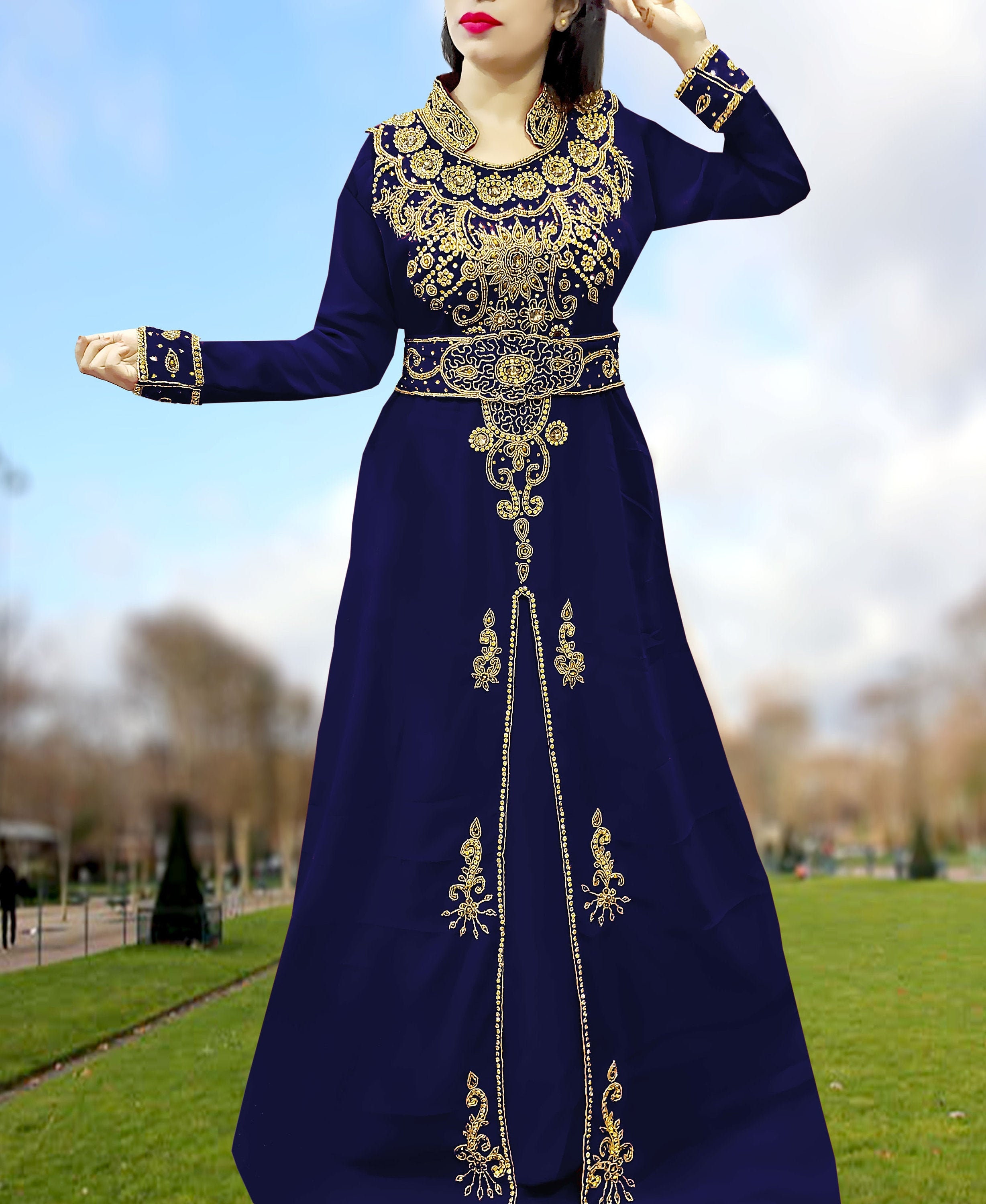 Embellished Wedding Navy-Blue Abaya Long Maxi Formal Beaded | Etsy