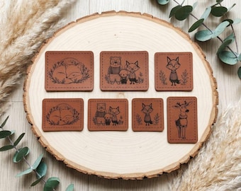 Kunstleder Patch, Label, süße Tiere, Fuchs, Hase, Bär, Hirsch