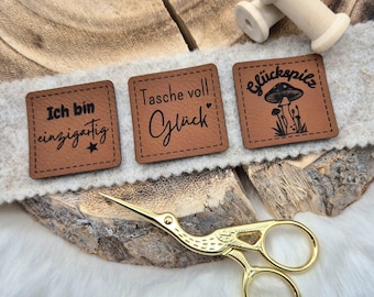 Kunstleder Patch, Label, Glückspilz, ich bin einzigartig, Tasche voll Glück