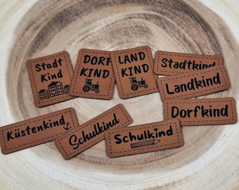 Kunstleder Label, Patches, Dorf-, Land-, Stadt-, Küsten-, Schulkind