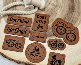 Kunstleder Label, Patches, Dorfkind, Auf dem Land, Trecker, Schlepper