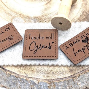 Kunstleder Patch, Label, Tasche voll Glück, a bag full of happiness
